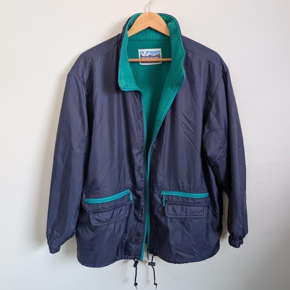 Vintage Northern Climate Spring Jacket - Purple/Teal - Fleece Lined Adult Large - Picture 2 of 5